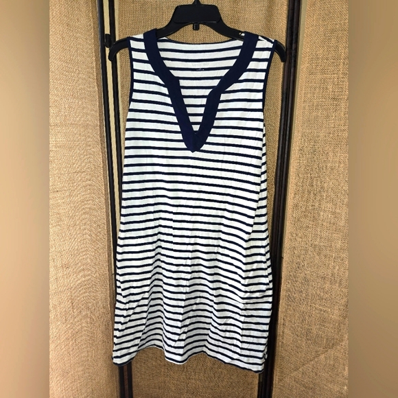 Lands' End Dresses & Skirts - Women's Lands End Black White Stripe Nautical Shirt Dress With Pockets Size 6-8